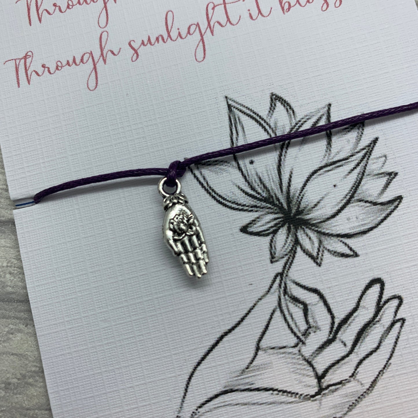 Lotus flower friendship bracelet Lotus flower gift Yoga Gift Pilates Gift Peace Lotus Strength Ohm Gift, Hand of buddha