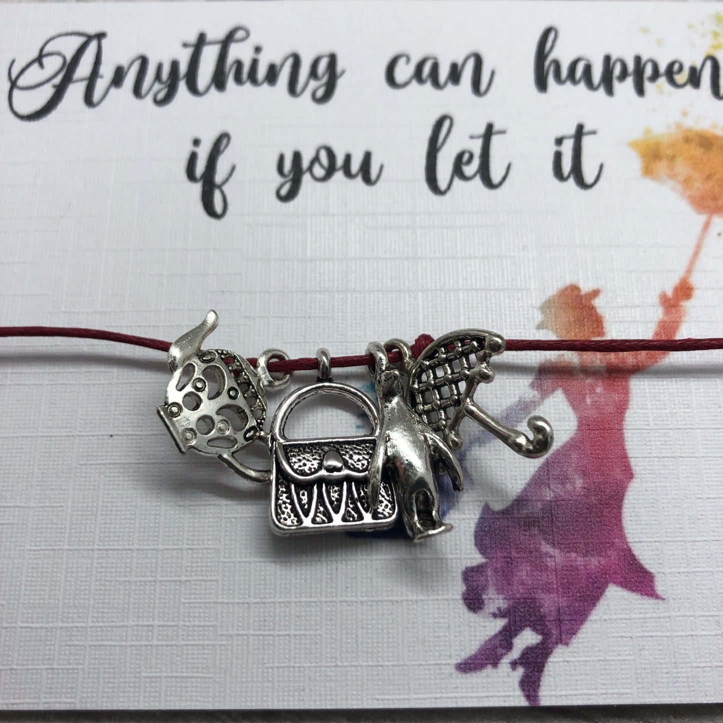 Mary poppins friendship bracelet, mary poppins Charm Bracelet, umbrella charm bracelet