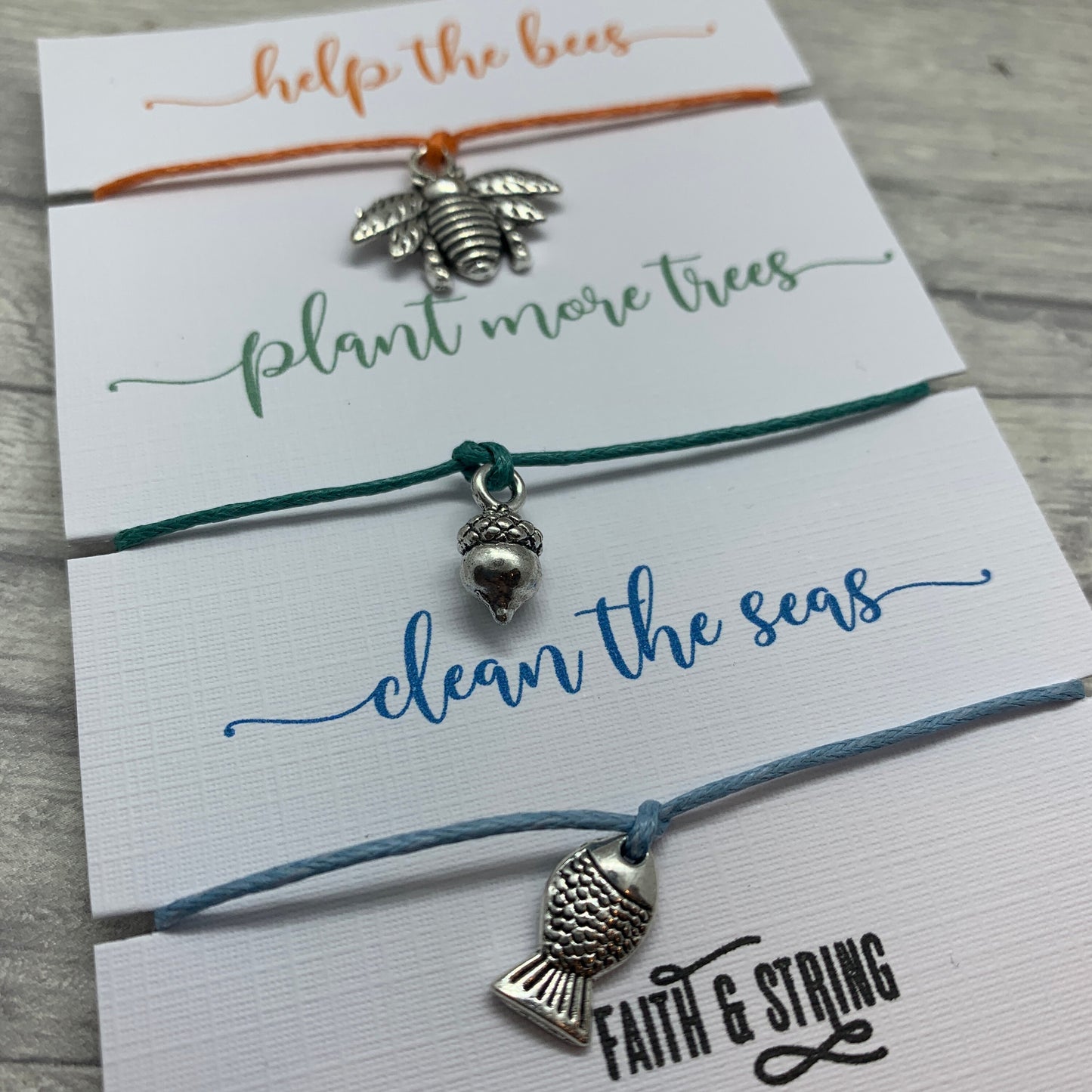 Vegan Gift, Plant More Trees Cord Bracelet Save The Bees Wish Bracelet, Clean The Seas, Vegan Stocking Filler, Nature lover gift