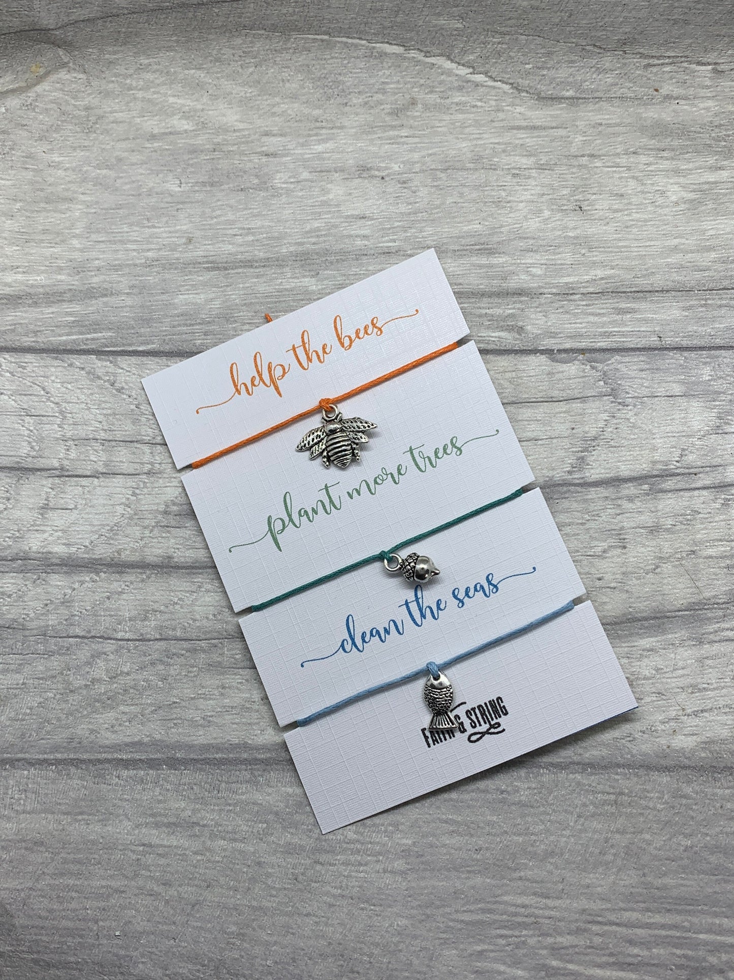Vegan Gift, Plant More Trees Cord Bracelet Save The Bees Wish Bracelet, Clean The Seas, Vegan Stocking Filler, Nature lover gift
