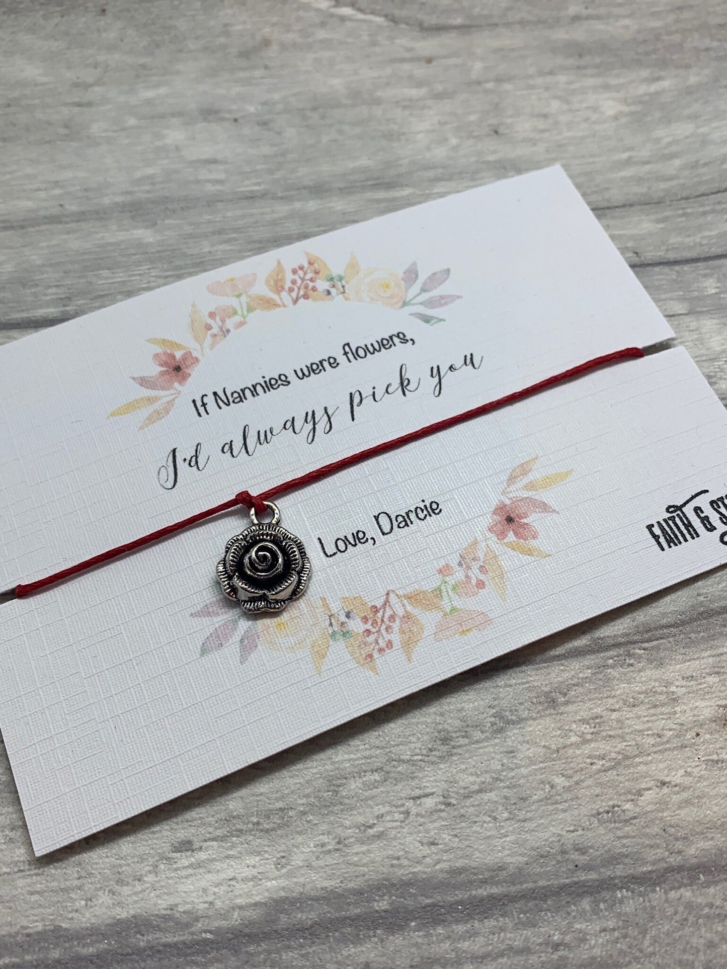 Personalised Nanny gift, Nannies were flowers, Nana friendship bracelet, gift for nan, gift for her, Nan birthday gift, nannie christmas