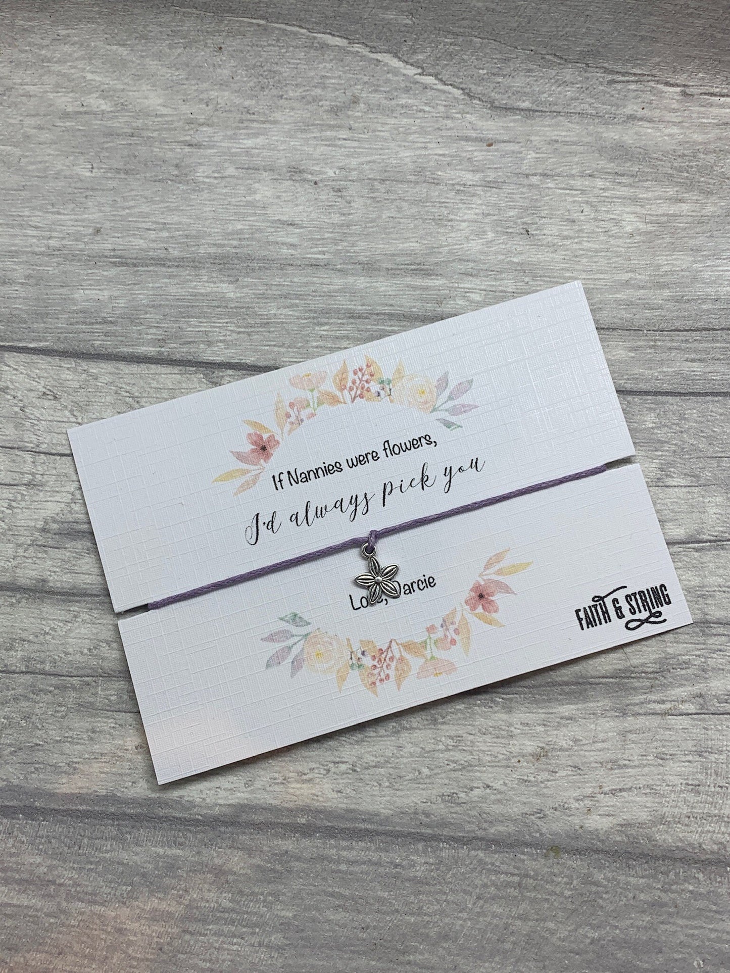Personalised Nanny gift, Nannies were flowers, Nana friendship bracelet, gift for nan, gift for her, Nan birthday gift, nannie christmas
