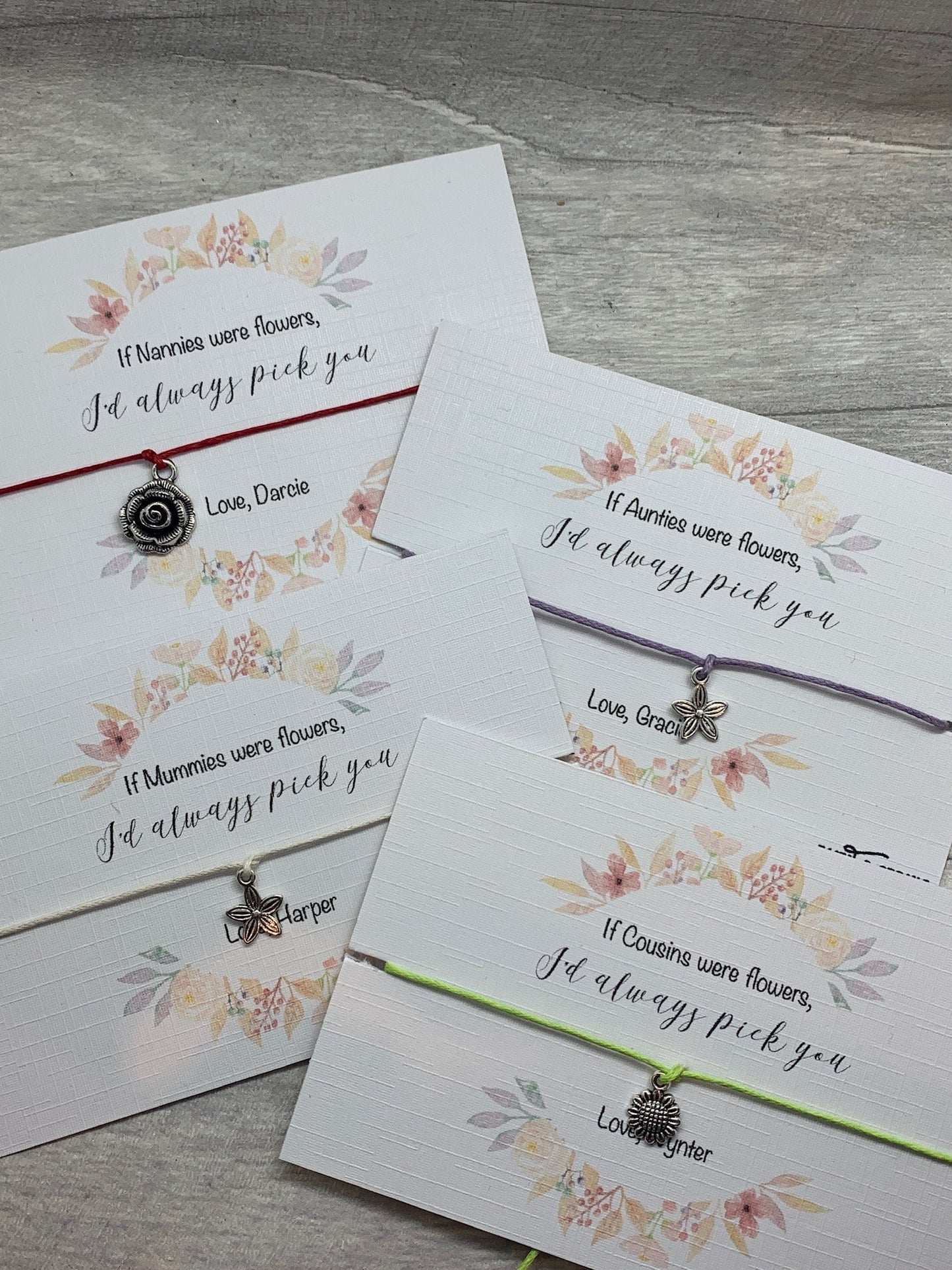 Personalised Nanny gift, Nannies were flowers, Nana friendship bracelet, gift for nan, gift for her, Nan birthday gift, nannie christmas