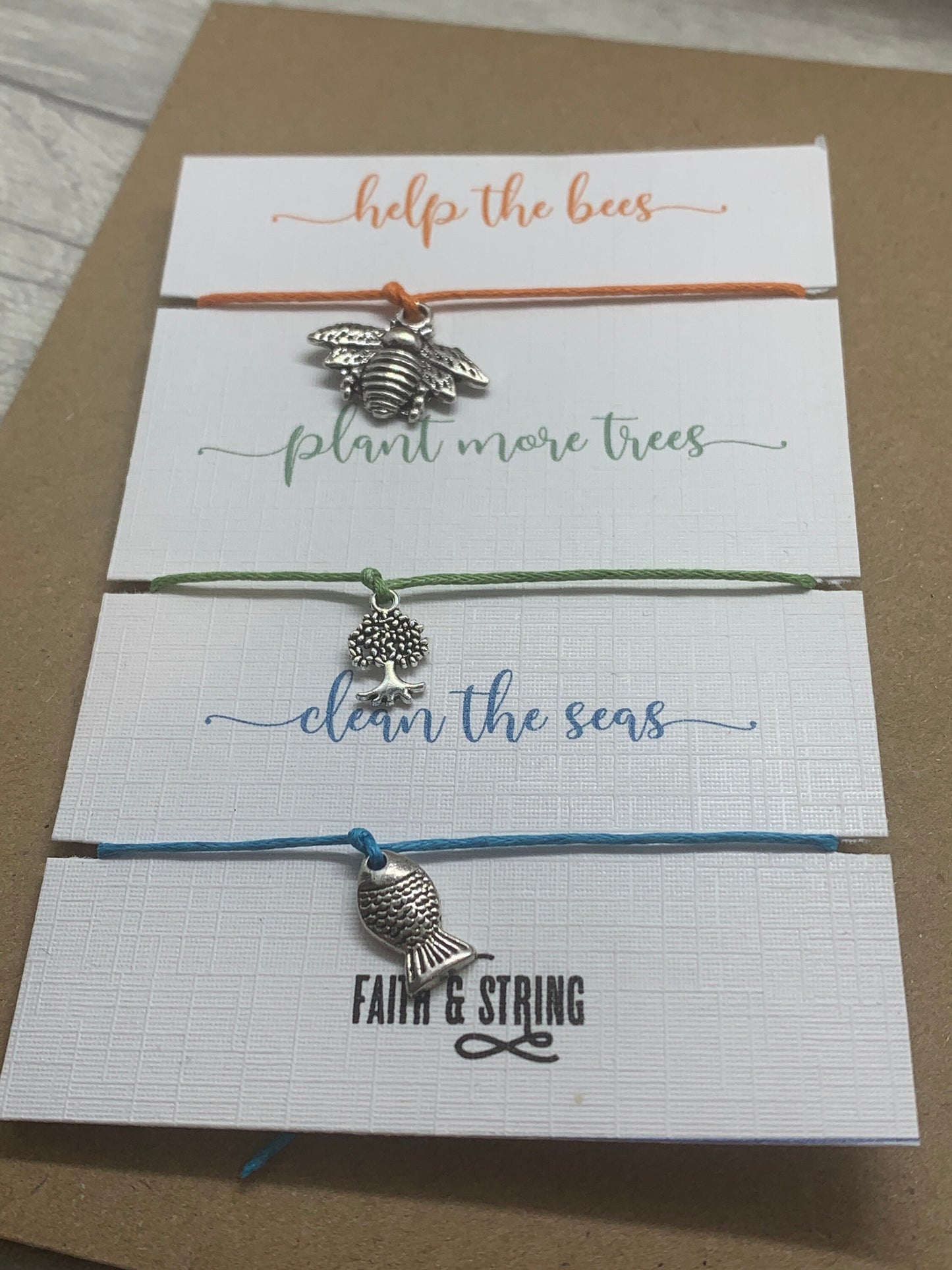 Vegan Gift, Plant More Trees Cord Bracelet Save The Bees Wish Bracelet, Clean The Seas, Vegan Stocking Filler, Nature lover gift