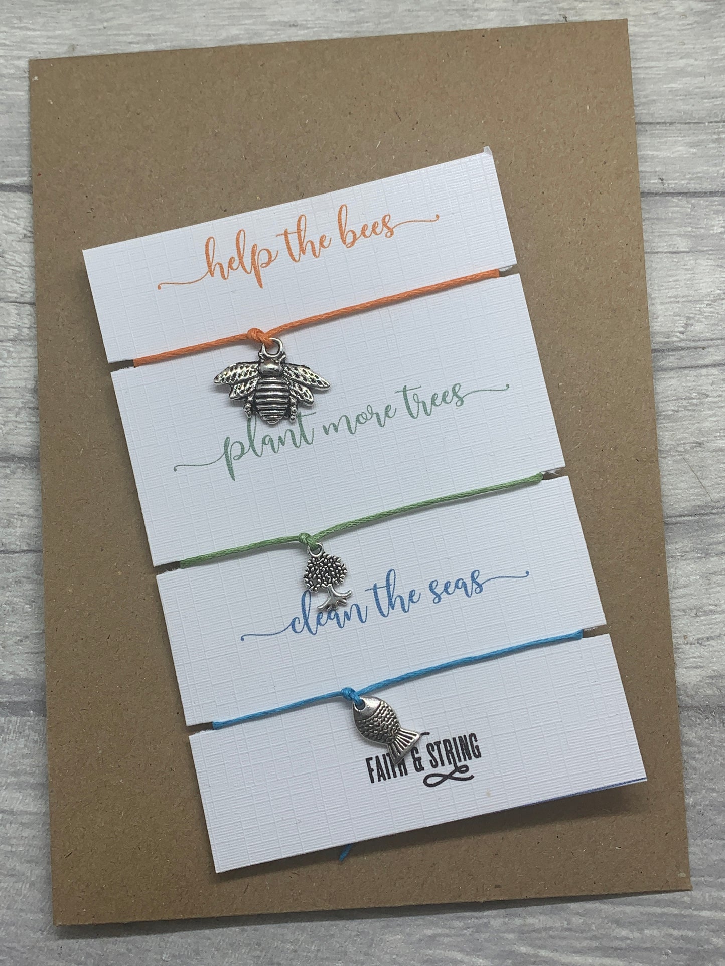 Vegan Gift, Plant More Trees Cord Bracelet Save The Bees Wish Bracelet, Clean The Seas, Vegan Stocking Filler, Nature lover gift
