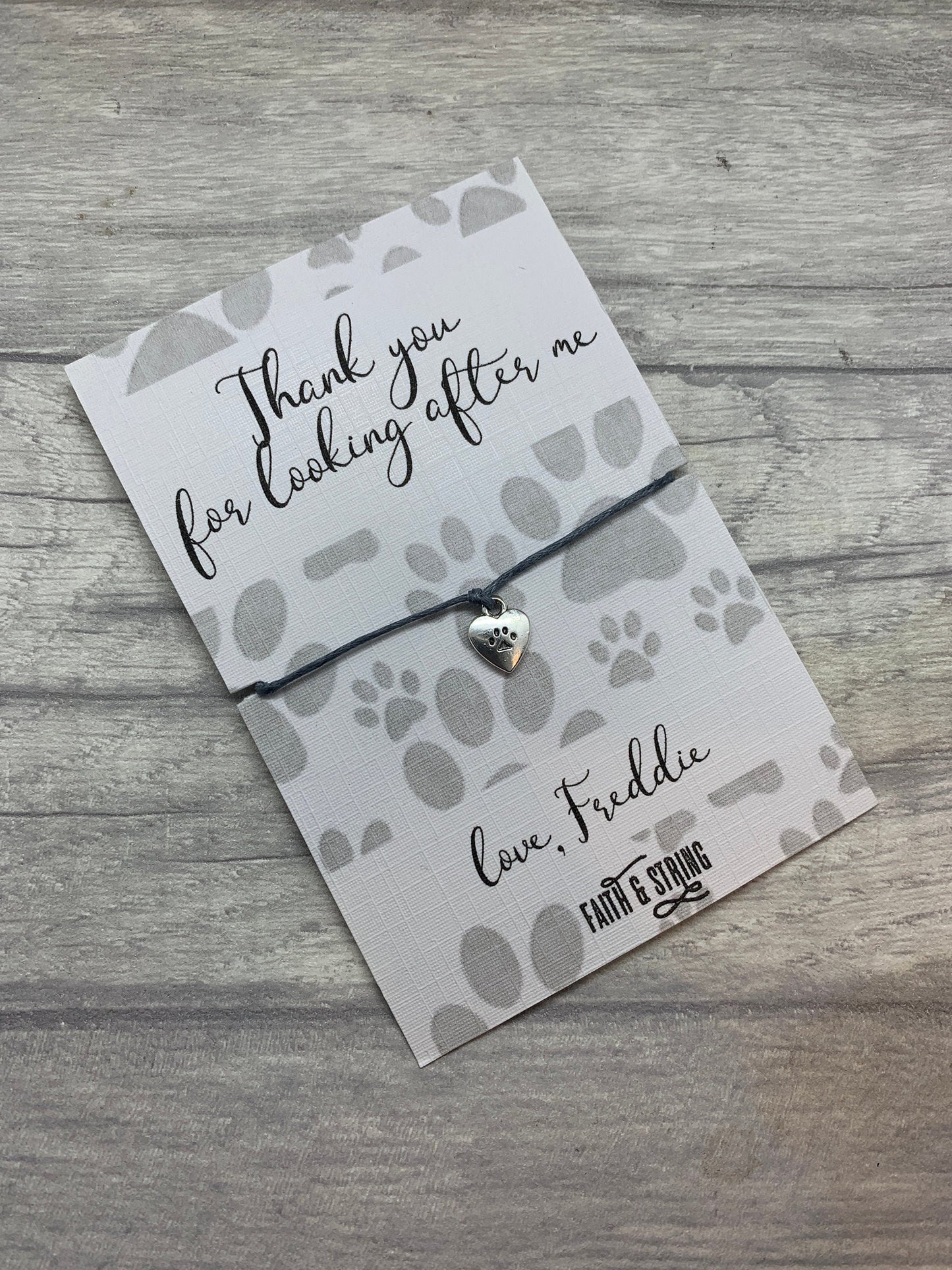 Pet sitter wish bracelet, paw string bracelet, personalised from the dog, personalised pet dog sitter card, cat sitter card, pet card