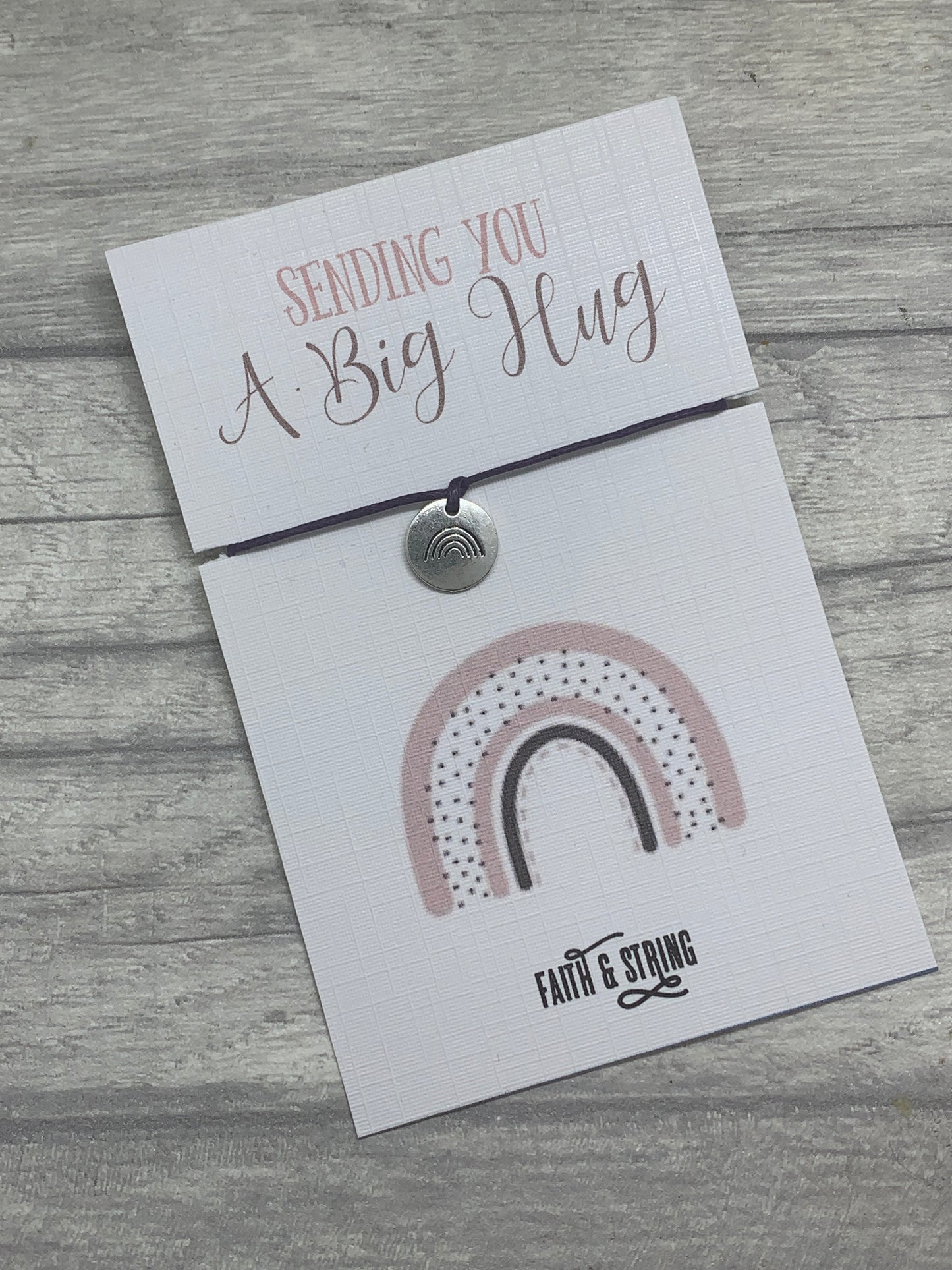 Big hug card, rainbow wish bracelet, rainbow charm bracelet, long distance card, social distance card, lockdown card.